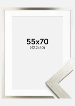 Ramme Silver Wood 55x70 cm - Passepartout Hvid 43,2x61 cm (A2+)