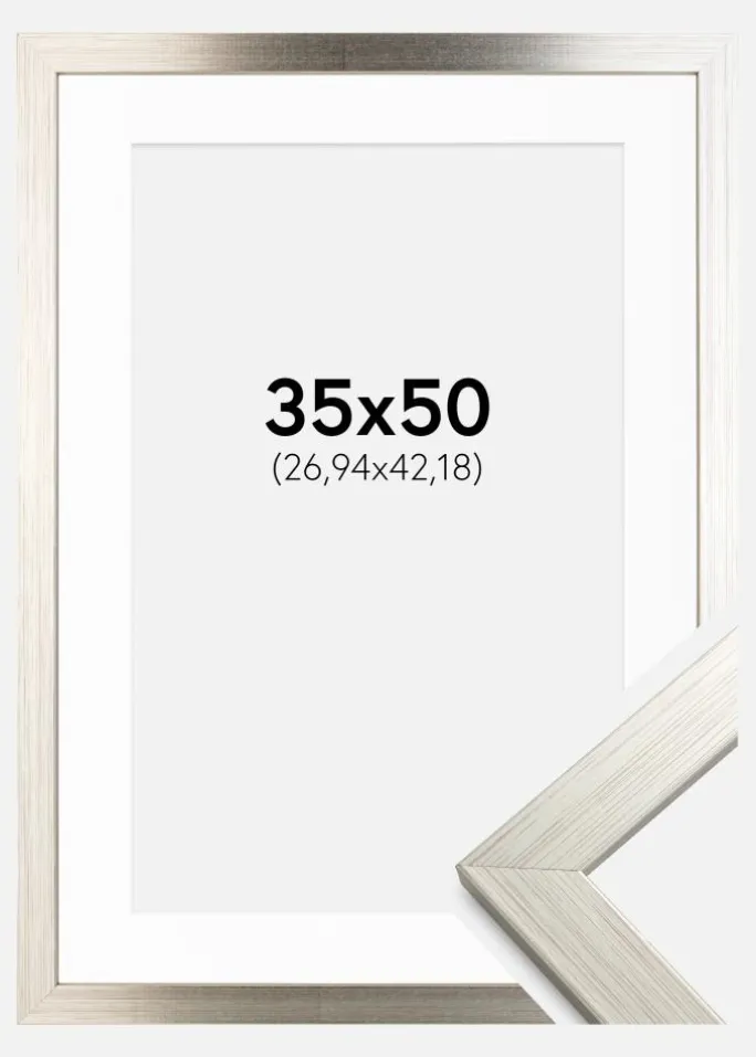 Ramme Silver Wood 35x50 cm - Passepartout Hvid 11x17 inches