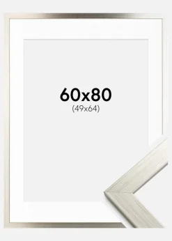Ramme Silver Wood 60x80 cm - Passepartout Hvid 50x65 cm