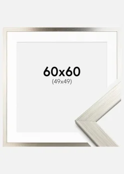 Ramme Silver Wood 60x60 cm - Passepartout Hvid 50x50 cm