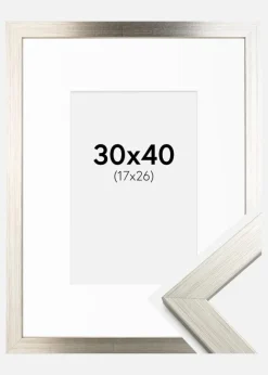 Ramme Silver Wood 30x40 cm - Passepartout Hvid 18x27 cm