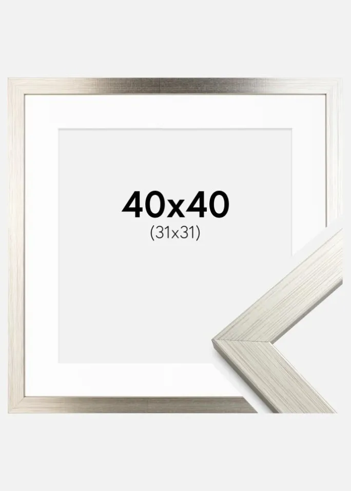 Ramme Silver Wood 40x40 cm - Passepartout Hvid 32x32 cm