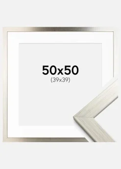 Ramme Silver Wood 50x50 cm - Passepartout Hvid 40x40 cm