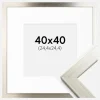 Ramme Silver Wood 40x40 cm - Passepartout Hvid 10x10 inches