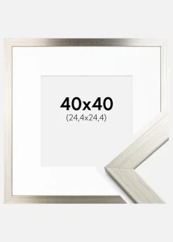 Ramme Silver Wood 40x40 cm - Passepartout Hvid 10x10 inches