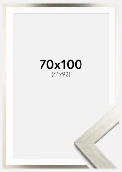 Ramme Silver Wood 70x100 cm - Passepartout Hvid 62x93 cm