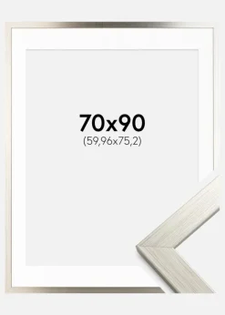 Ramme Silver Wood 70x90 cm - Passepartout Hvid 24x30 inches