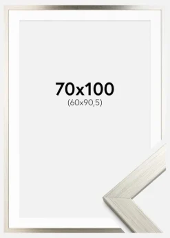 Ramme Silver Wood 70x100 cm - Passepartout Hvid 61x91,5 cm