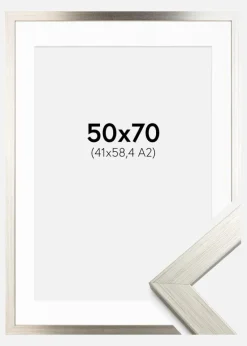 Ramme Silver Wood 50x70 cm - Passepartout Hvid 42x59,4 cm (A2)