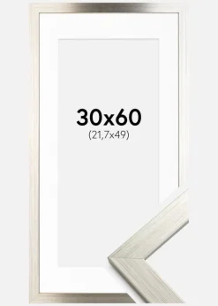 Ramme Silver Wood 30x60 cm - Passepartout Hvid 22,7x50 cm