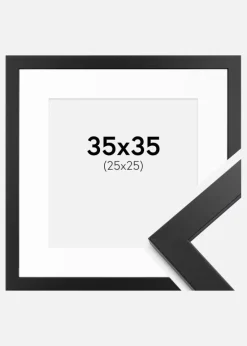 Ramme sort træ 35x35 cm - Passepartout Hvid 26x26 cm
