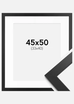 Ramme sort træ 45x50 cm - Passepartout Hvid 34x41 cm