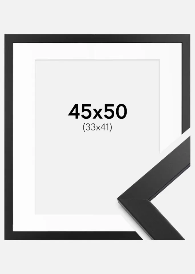Ramme sort træ 45x50 cm - Passepartout Hvid 34x42 cm