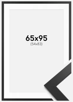 Ramme sort træ 65x95 cm - Passepartout Hvid 55x84 cm