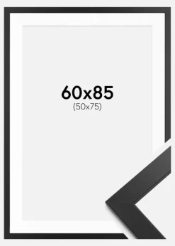 Ramme sort træ 60x85 cm - Passepartout Hvid 51x76 cm