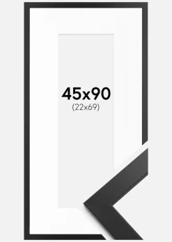 Ramme sort træ 45x90 cm - Passepartout Hvid 23x70 cm