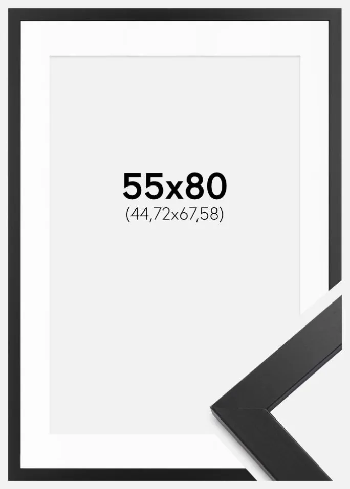 Ramme sort træ 55x80 cm - Passepartout Hvid 18x27 inches