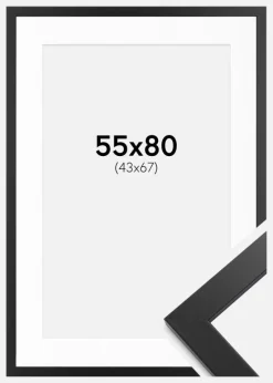 Ramme sort træ 55x80 cm - Passepartout Hvid 44x68 cm