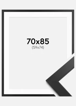 Ramme sort træ 70x85 cm - Passepartout Hvid 60x75 cm