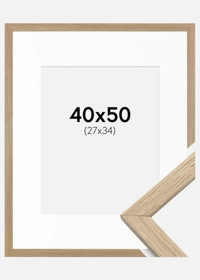 Ramme Stilren Eg 40x50 cm - Passepartout Hvid 28x35 cm
