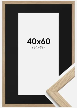 Ramme Stilren Eg 40x60 cm - Passepartout Sort 25x50 cm