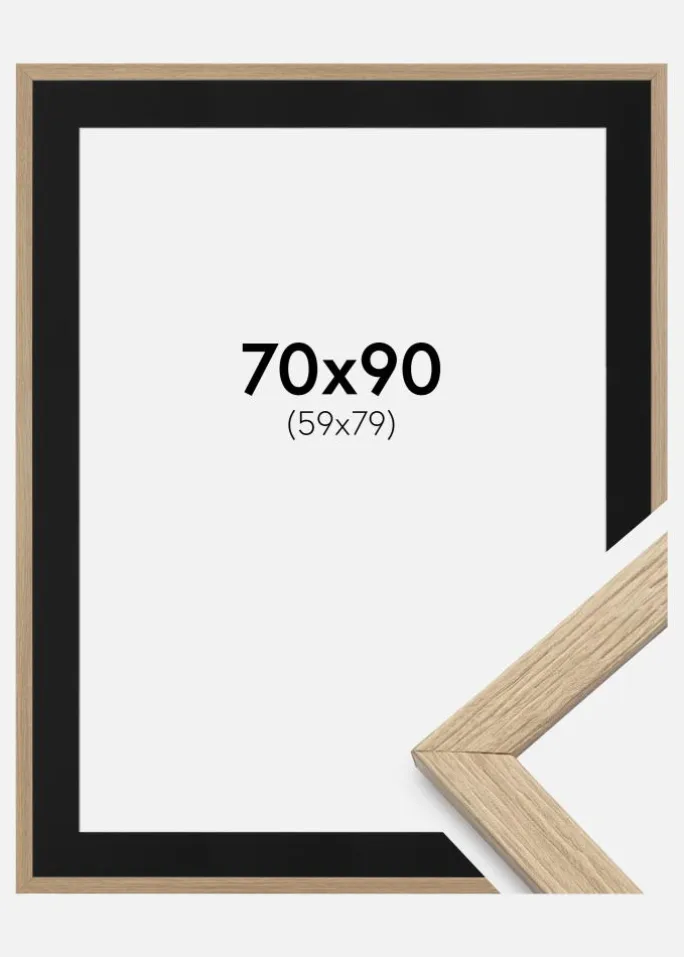 Ramme Stilren Eg 70x90 cm - Passepartout Sort 60x80 cm
