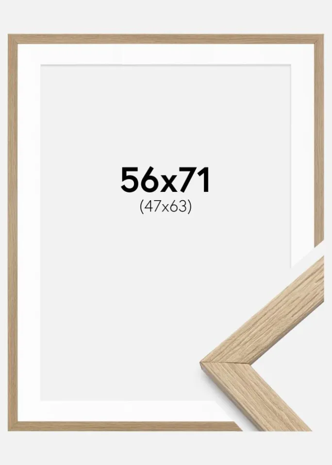 Ramme Stilren Eg 56x71 cm - Passepartout Hvid 48x64 cm