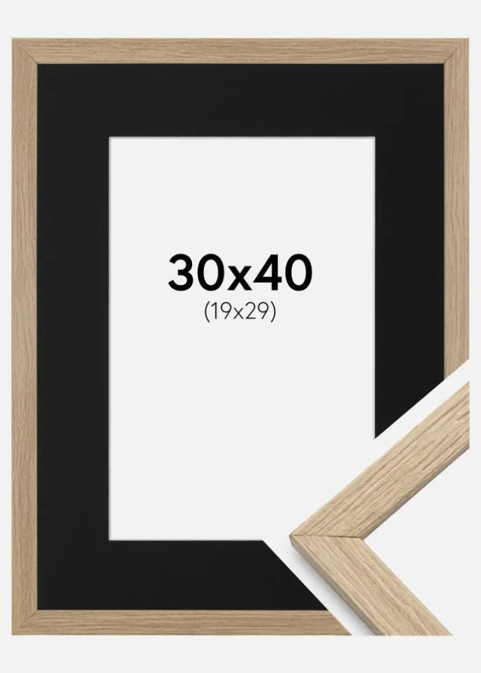 Ramme Stilren Eg 30x40 cm - Passepartout Sort 20x30 cm