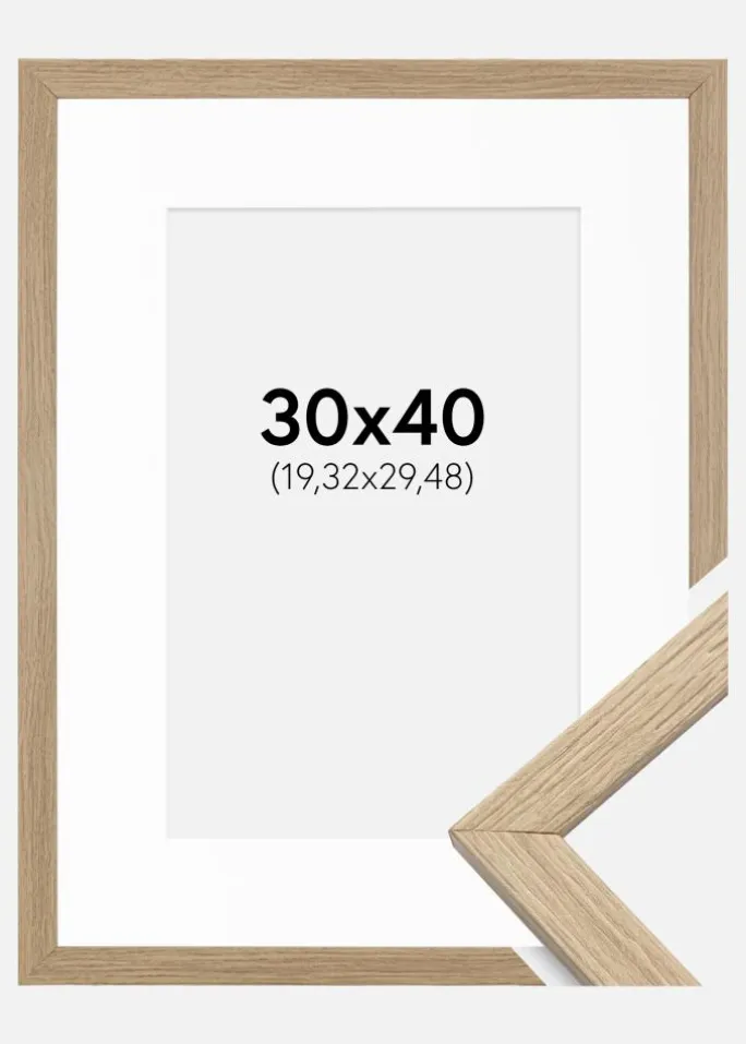 Ramme Stilren Eg 30x40 cm - Passepartout Hvid 8x12 inches