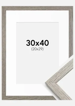 Ramme Stilren grå Eg 30x40 cm - Passepartout Hvid 21x30 cm
