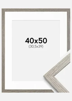 Ramme Stilren grå Eg 40x50 cm - Passepartout Hvid 31,5x40 cm