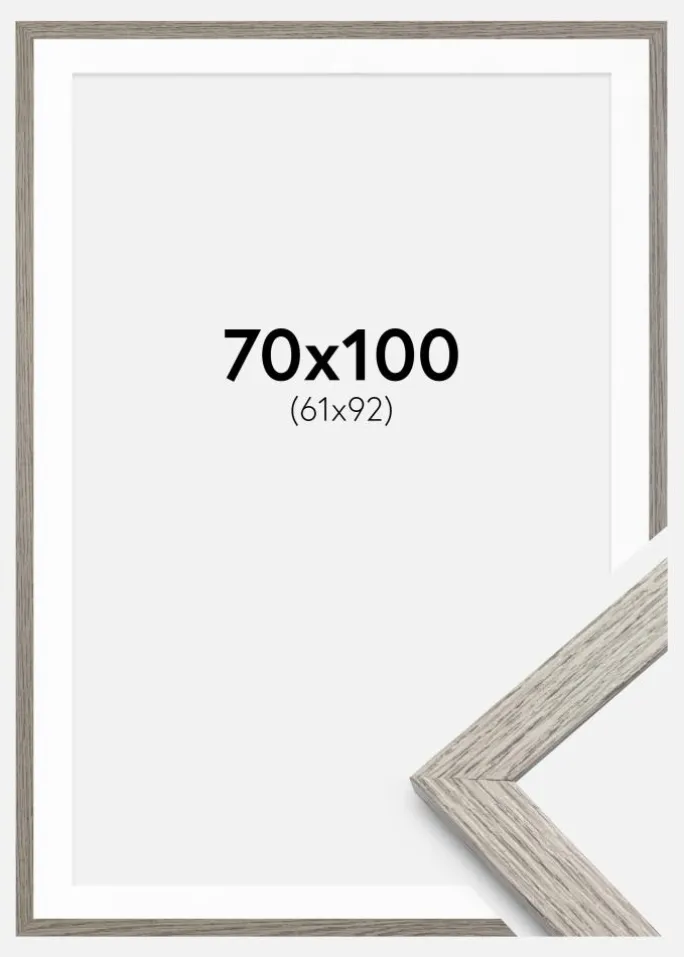 Ramme Stilren grå Eg 70x100 cm - Passepartout Hvid 62x93 cm