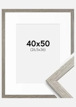 Ramme Stilren grå Eg 40x50 cm - Passepartout Hvid 27,5x37 cm