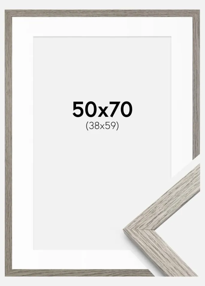 Ramme Stilren grå Eg 50x70 cm - Passepartout Hvid 39x60 cm