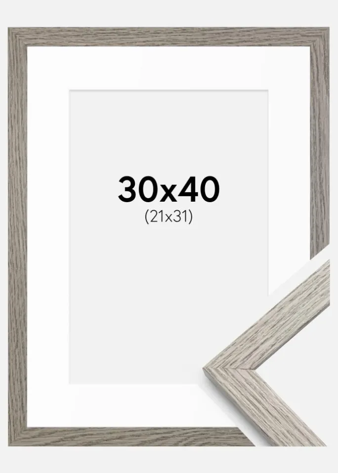 Ramme Stilren grå Eg 30x40 cm - Passepartout Hvid 22x32 cm
