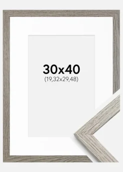 Ramme Stilren grå Eg 30x40 cm - Passepartout Hvid 8x12 inches