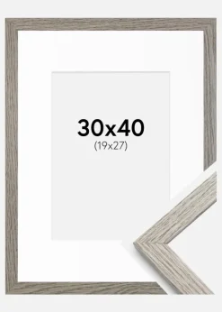 Ramme Stilren grå Eg 30x40 cm - Passepartout Hvid 20x28 cm