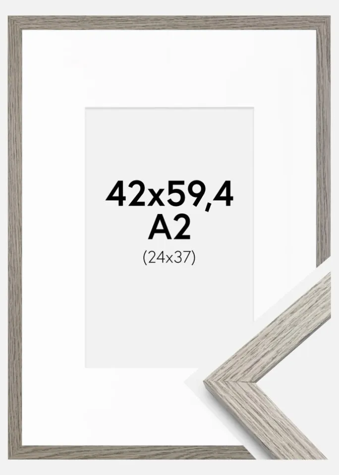 Ramme Stilren grå Eg 42x59,4 cm - Passepartout Hvid 25x38 cm