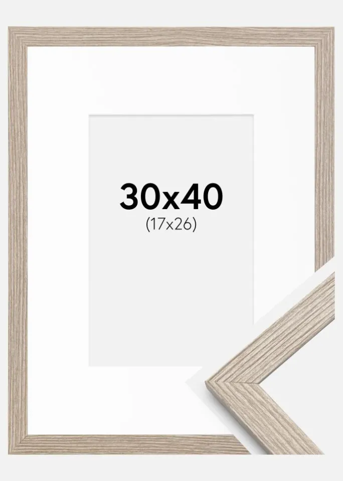 Ramme Stilren Greige Eg 30x40 cm - Passepartout Hvid 18x27 cm