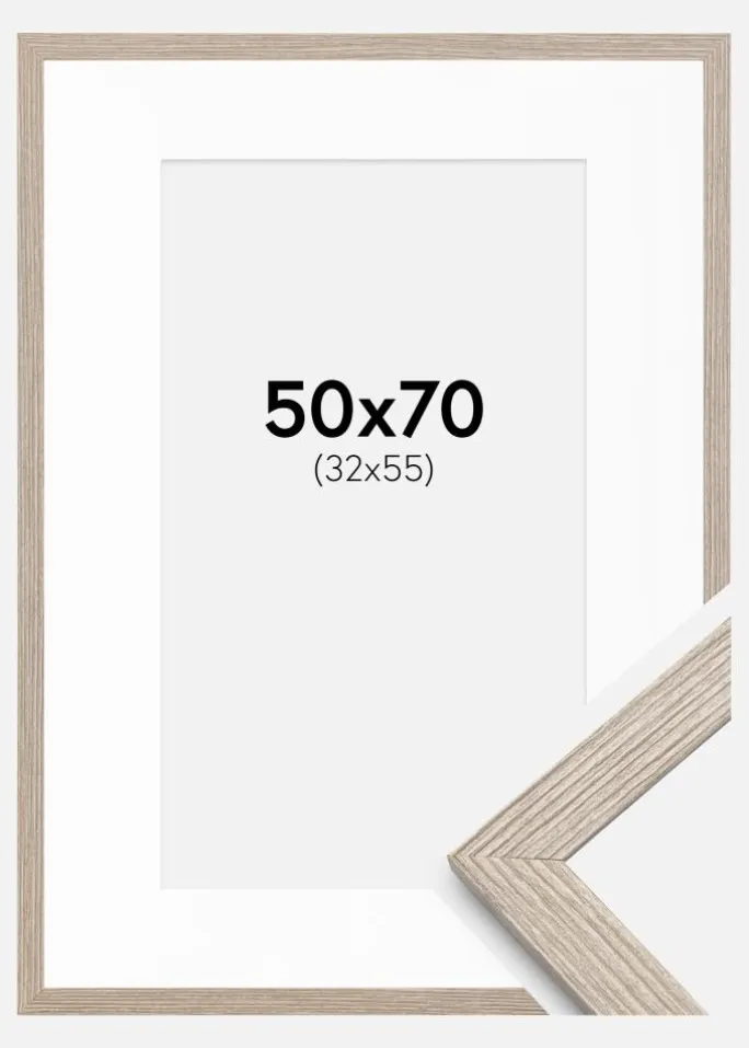 Ramme Stilren Greige Eg 50x70 cm - Passepartout Hvid 33x56 cm