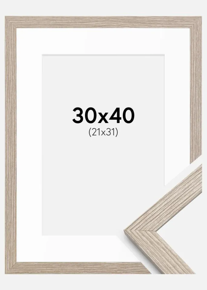 Ramme Stilren Greige Eg 30x40 cm - Passepartout Hvid 22x32 cm