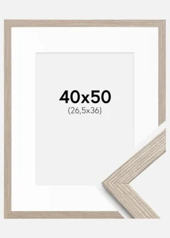 Ramme Stilren Greige Eg 40x50 cm - Passepartout Hvid 27,5x37 cm