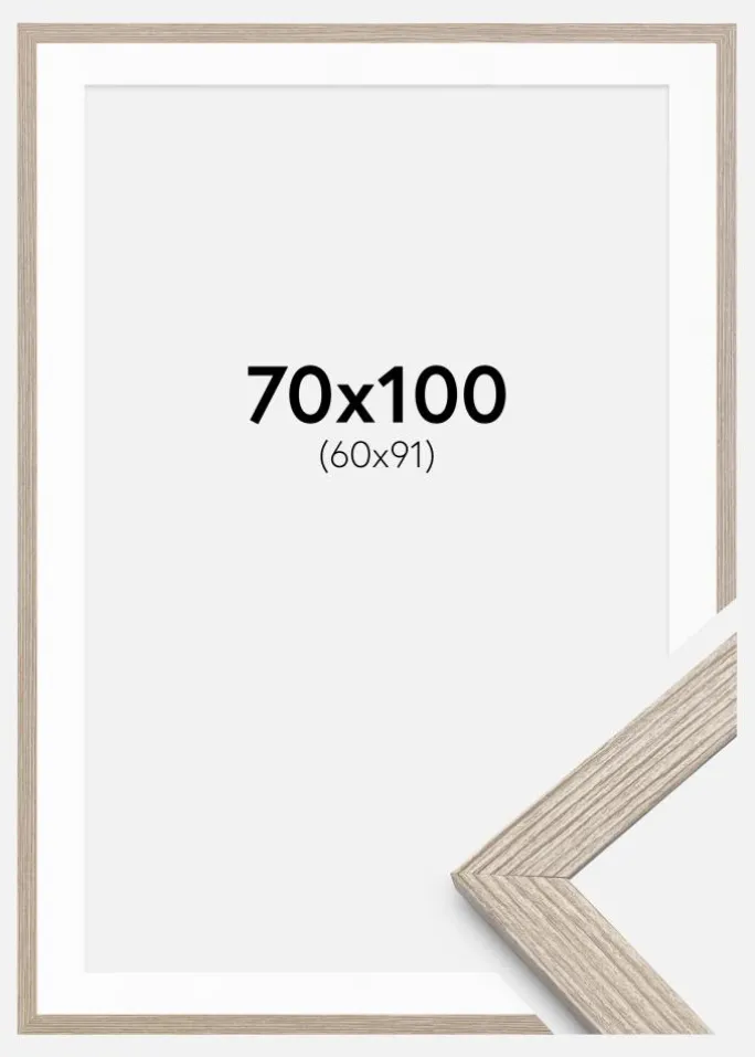 Ramme Stilren Greige Eg 70x100 cm - Passepartout Hvid 61x92 cm
