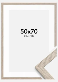Ramme Stilren Greige Eg 50x70 cm - Passepartout Hvid 40x61 cm