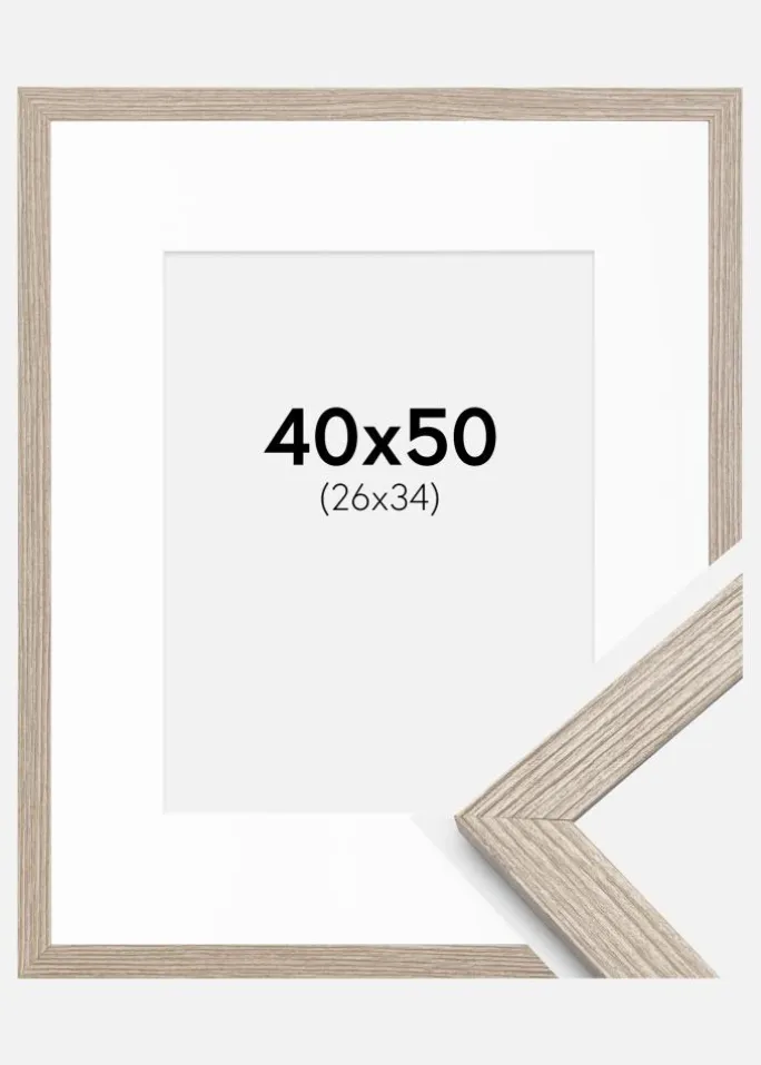 Ramme Stilren Greige Eg 40x50 cm - Passepartout Hvid 27x35 cm