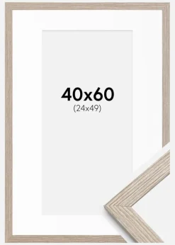 Ramme Stilren Greige Eg 40x60 cm - Passepartout Hvid 25x50 cm