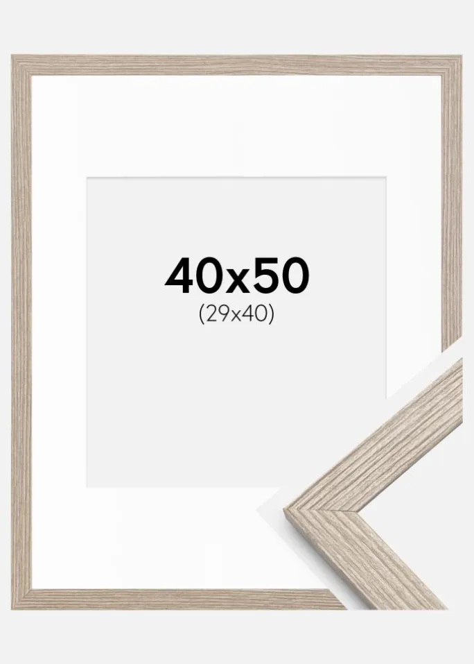 Ramme Stilren Greige Eg 40x50 cm - Passepartout Hvid 30x41 cm