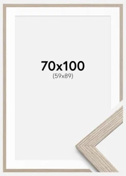 Ramme Stilren Greige Eg 70x100 cm - Passepartout Hvid 60x90 cm