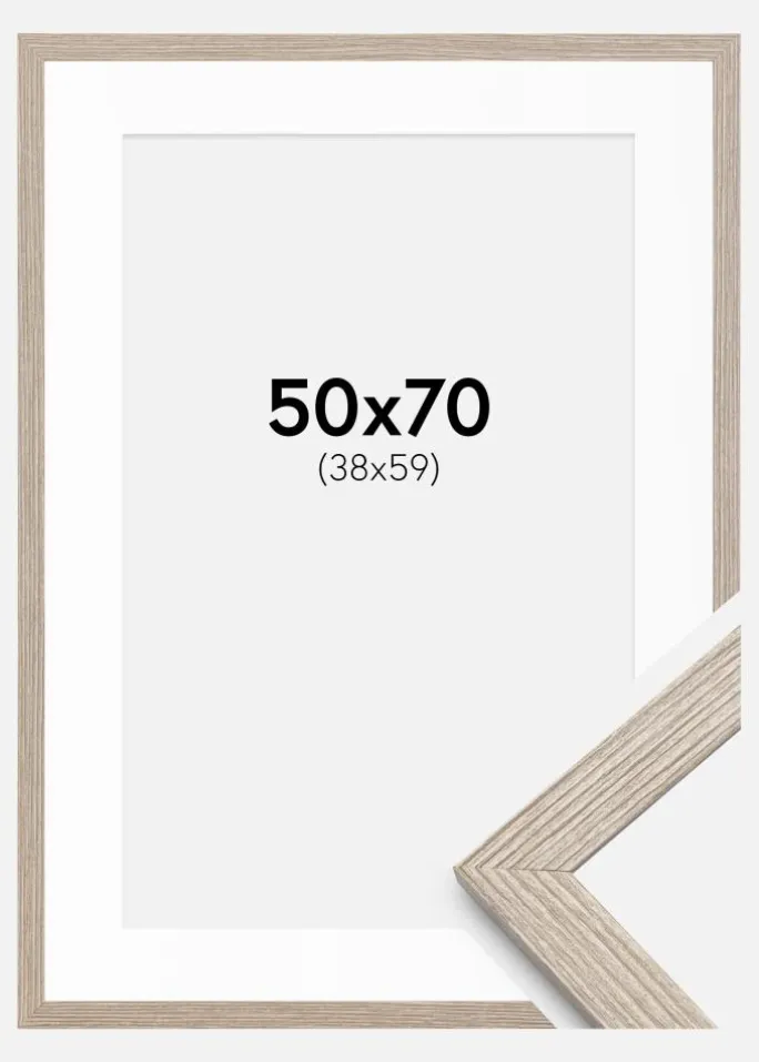 Ramme Stilren Greige Eg 50x70 cm - Passepartout Hvid 39x60 cm