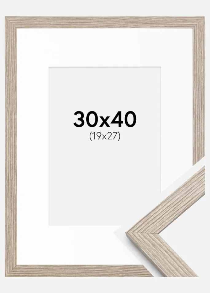Ramme Stilren Greige Eg 30x40 cm - Passepartout Hvid 20x28 cm